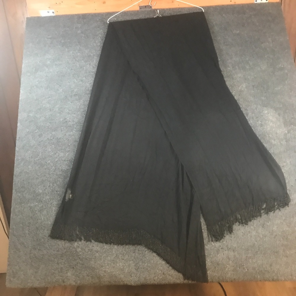 Coast Wrap Scarf Women Black Beaded Fringe Hem Viscose Rectangular Shawl